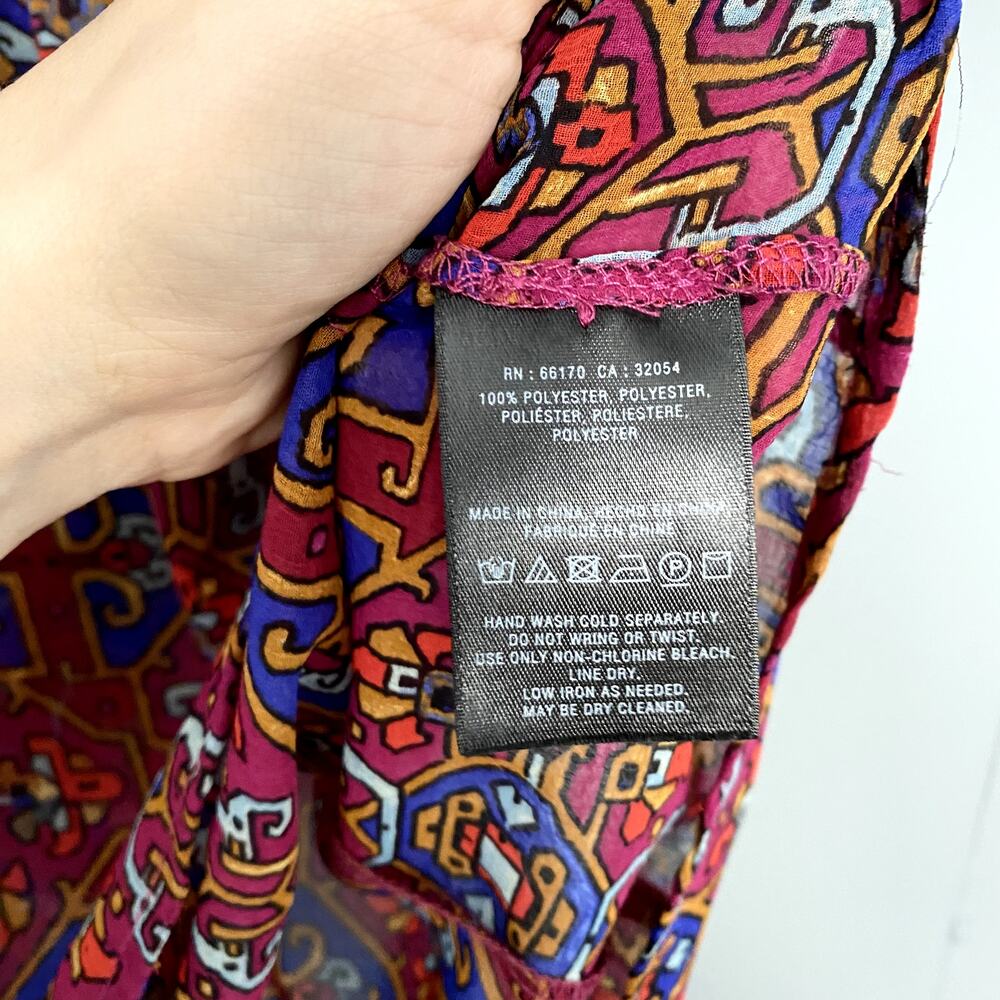 Anthropologie Meadow Rue Red Print Majolica Flutter Sleeve Smocked Boho Top 6 - Picture 4 of 9